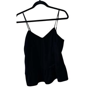 J Crew Black Velvet Spaghetti Strap Top Sz 4 Ruffle Hem Whimsygoth Goth Classic